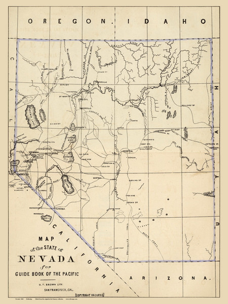 Nevada 1866 Holdredge - Old State Map Reprint