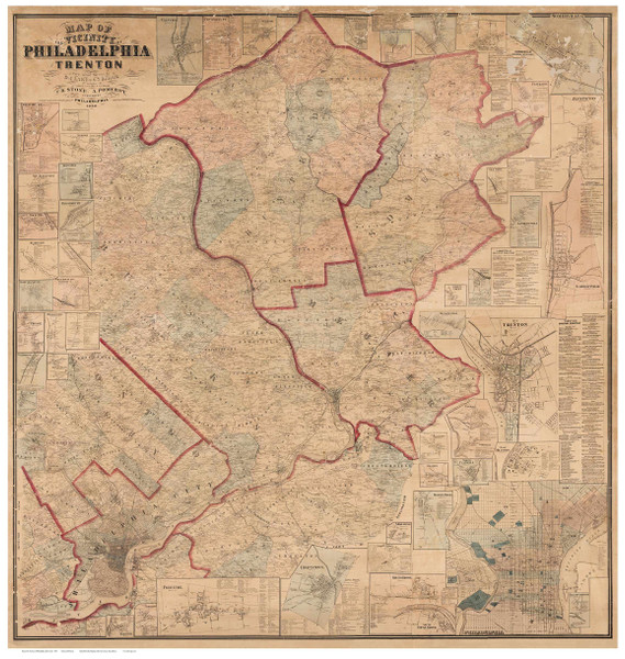 Philadelphia and Trenton Vicinity, Pennsylvania 1860 - Old Map Reprint - County Wall Map