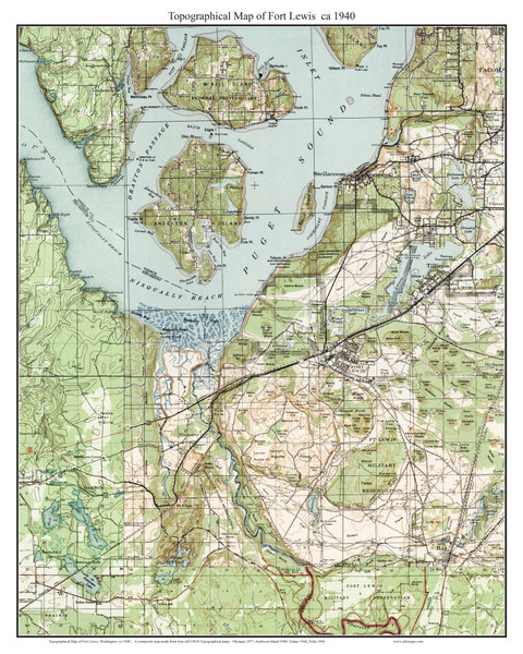 Fort Lewis 1940 - Custom USGS Old Topo Map - Washington State 15x15