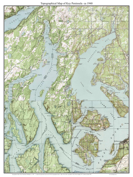 Key Peninsula 1940 - Custom USGS Old Topo Map - Washington State 15x15