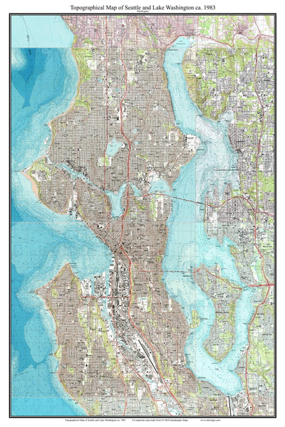 Lake Washington & Seattle 1983 - Custom USGS Old Topo Map - Washington State 7x7