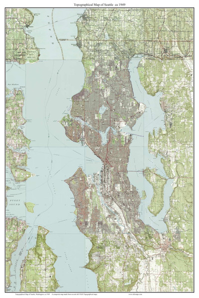 Seattle 1949 - Custom USGS Old Topo Map - Washington State 15x15