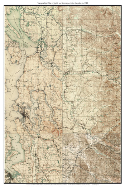 Seattle and Approaches to the Cascades 1921 - Custom USGS Old Topo Map - Washington State 30x30