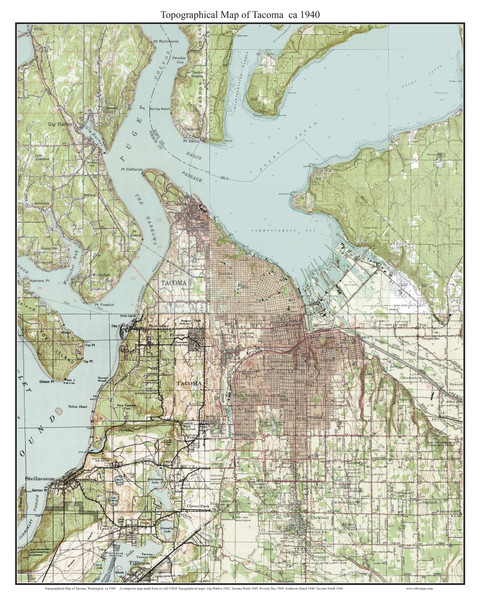 Tacoma 1940 - Custom USGS Old Topo Map - Washington State 15x15