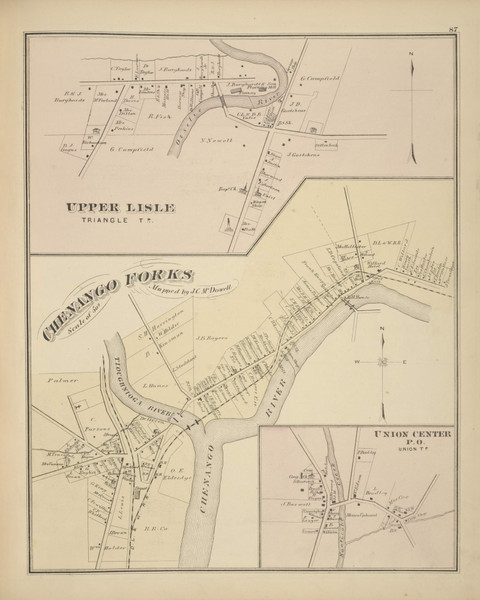 Villages of Upper Lisle, Chenango Forks, and Union Center, New York 1876 - Old Town Map Reprint - Broome Co. Atlas 87