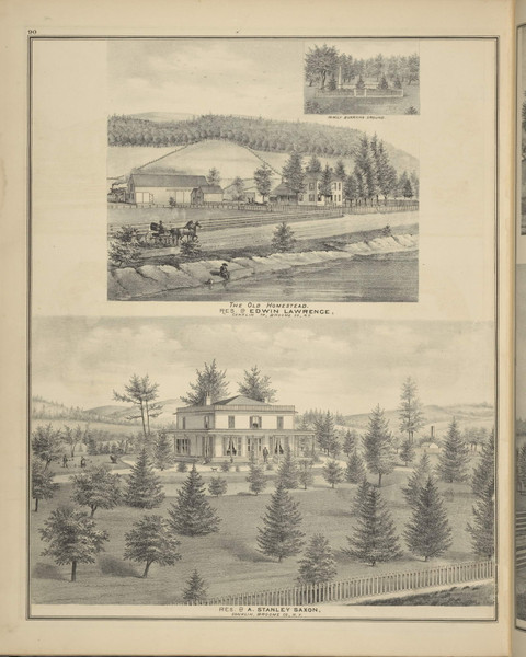 Residences of Edwin Lawrence & A. Stanley Saxton, New York 1876 - Old Town Map Reprint - Broome Co. Atlas 90 Residences of Edwin Lawrence & A. Stanley Saxton, New York 1876 - Old Town Map Reprint - Broome Co. Atlas 90
