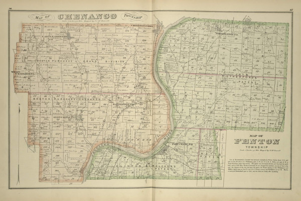 Chenango & Fenton, New York 1876 - Old Town Map Reprint - Broome Co. Atlas 96-97