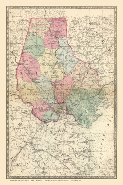 Baltimore County - 1866 Old Map Reprint - Martenet's Maryland State Atlas 18-19 Baltimore County - 1866 Old Map Reprint - Martenet's Maryland State Atlas 18-19