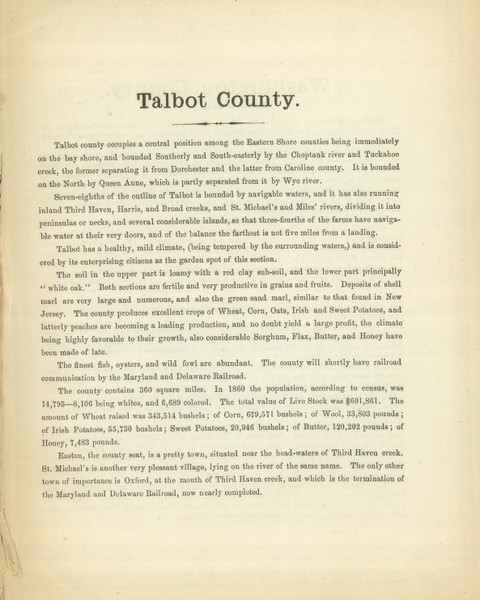 Talbot County Text - 1866 Old Map Reprint - Martenet's Maryland State Atlas 55