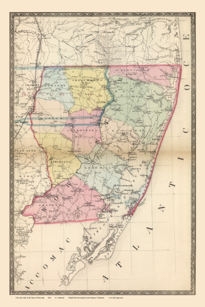 Worcester County - 1866 Old Map Reprint - Martenet's Maryland State Atlas 59-60 Worcester County - 1866 Old Map Reprint - Martenet's Maryland State Atlas 59-60