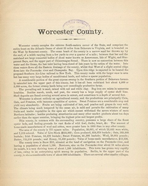 Worcester County Text - 1866 Old Map Reprint - Martenet's Maryland State Atlas 61 Worcester County Text - 1866 Old Map Reprint - Martenet's Maryland State Atlas 61
