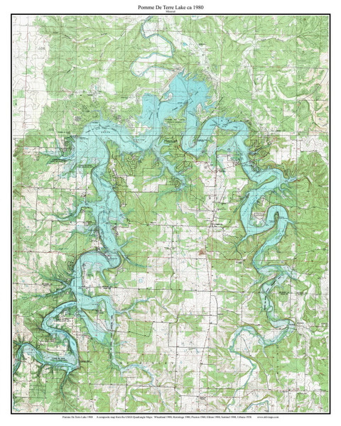 Pomme De Terre Lake 1980 - Custom USGS Old Topo Map - Missouri Pomme De Terre Lake 1980 - Custom USGS Old Topo Map - Missouri