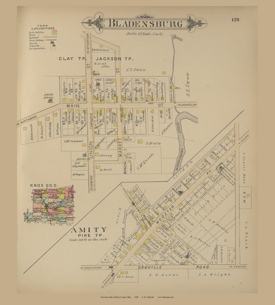 Bladensburg Ohio 1896 Old Town Map Custom Reprint - Knox Co. Atlas 105