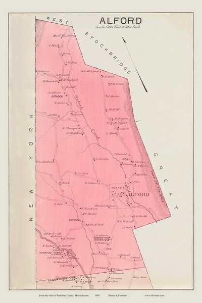 Alford, Massachusetts 1904 Old Town Map Custom Reprint - Berkshire Co.