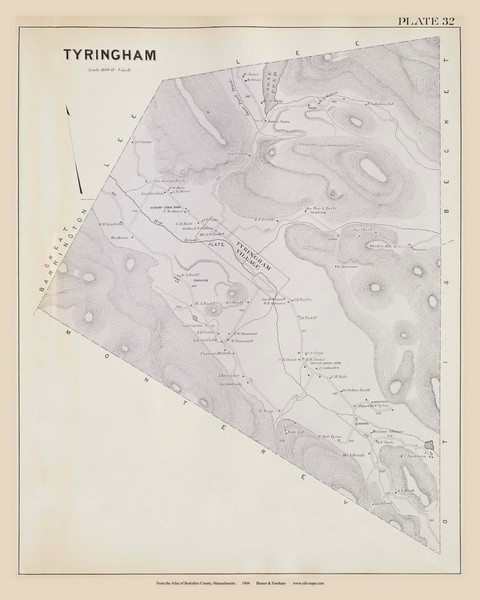 Tyringham, Massachusetts 1904 Old Town Map Custom Reprint - Berkshire Co.