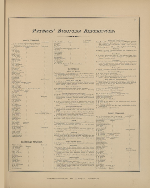 Patrons' Business References 1 - Ohio 1877 - Union Co. Atlas 23 Patrons' Business References 1 - Ohio 1877 - Union Co. Atlas 23