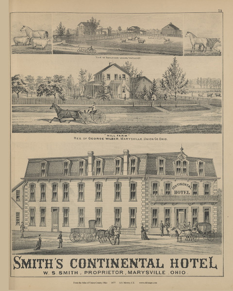 picture- Smith Hotel - Ohio 1877 - Union Co. Atlas 75