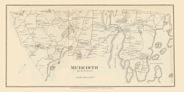 Meredith Town, New Hampshire 1892 Old Town Map Reprint - Hurd State Atlas Belknap