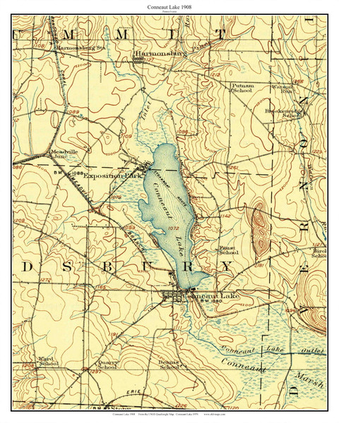 Conneaut Lake 1908 - Custom USGS Old Topo Map - Pennsylvania