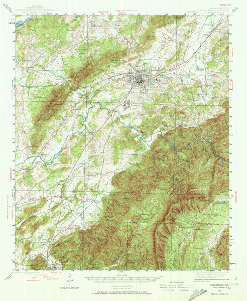 Talladega, Alabama 1943 (1972) USGS Old Topo Map Reprint 15x15 AL Quad 305703 Talladega, Alabama 1943 (1972) USGS Old Topo Map Reprint 15x15 AL Quad 305703