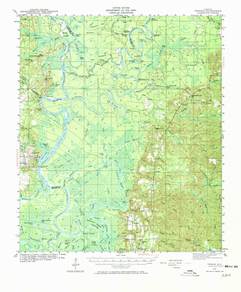 Tensaw, Alabama 1943 (1969) USGS Old Topo Map Reprint 15x15 AL Quad 305709 Tensaw, Alabama 1943 (1969) USGS Old Topo Map Reprint 15x15 AL Quad 305709