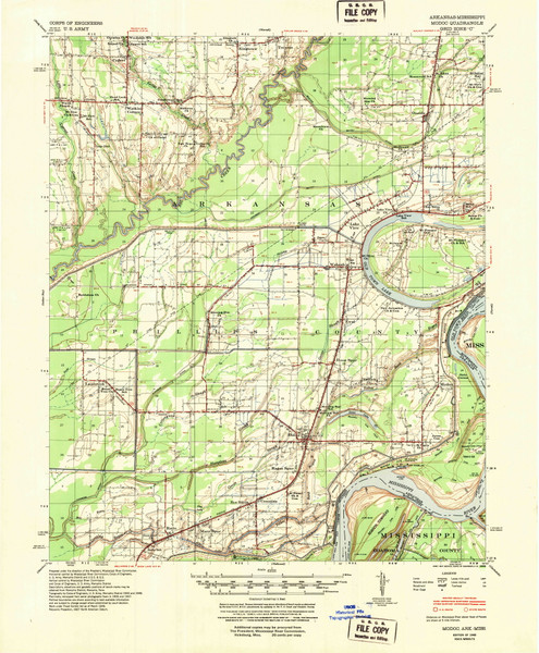 Modoc, Arkansas 1948 (1951) USGS Old Topo Map Reprint 15x15 AR Quad 260201 Modoc, Arkansas 1948 (1951) USGS Old Topo Map Reprint 15x15 AR Quad 260201