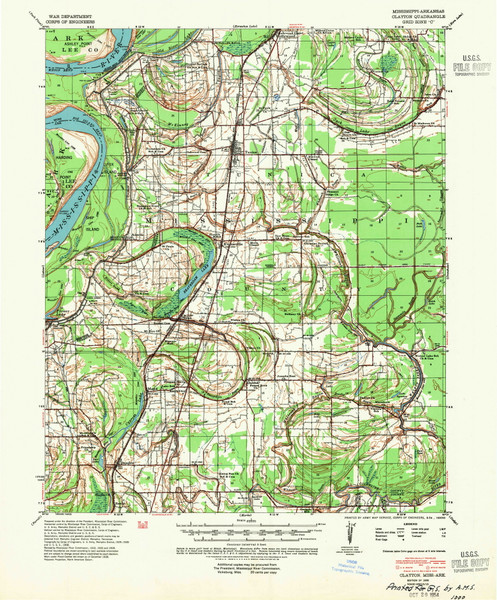 Clayton, Mississippi 1939 (1954) USGS Old Topo Map Reprint 15x15 AR Quad 336848 Clayton, Mississippi 1939 (1954) USGS Old Topo Map Reprint 15x15 AR Quad 336848