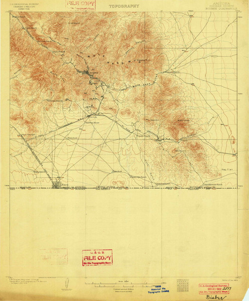 Bisbee, Arizona 1902 (1902) USGS Old Topo Map Reprint 15x15 AZ Quad 314381