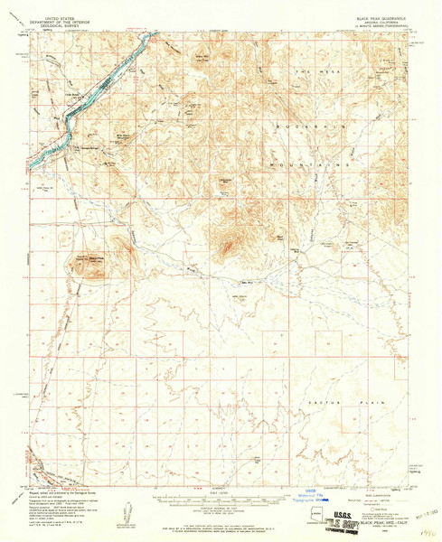 Black Peak, Arizona 1959 (1961) USGS Old Topo Map Reprint 15x15 AZ Quad 314390