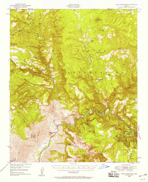 Blue House Mountain, Arizona 1946 (1956) USGS Old Topo Map Reprint 15x15 AZ Quad 314397