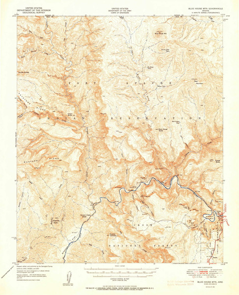 Blue House Mountain, Arizona 1951 (1951) USGS Old Topo Map Reprint 15x15 AZ Quad 314400