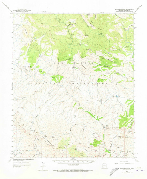 Bryce Mountain, Arizona 1962 (1973) USGS Old Topo Map Reprint 15x15 AZ Quad 314421