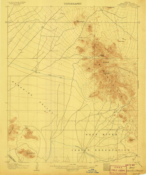 Camelback, Arizona 1906 (1906) USGS Old Topo Map Reprint 15x15 AZ Quad 314444 Camelback, Arizona 1906 (1906) USGS Old Topo Map Reprint 15x15 AZ Quad 314444