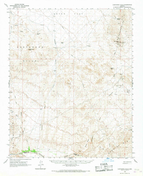 Castaneda Hills, Arizona 1966 (1967) USGS Old Topo Map Reprint 15x15 AZ Quad 314461