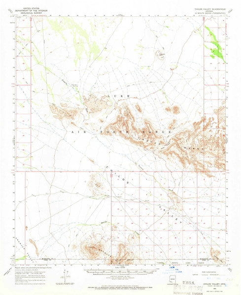 Childs Valley, Arizona 1965 (1966) USGS Old Topo Map Reprint 15x15 AZ Quad 314467