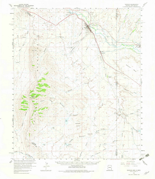 Duncan, Arizona 1960 (1983) USGS Old Topo Map Reprint 15x15 AZ Quad 190462