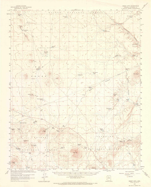 Ebert Mountain, Arizona 1960 (1969) USGS Old Topo Map Reprint 15x15 AZ Quad 464679