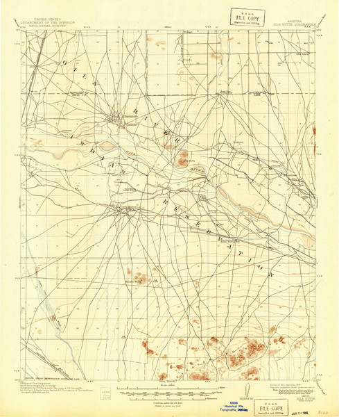 Gila Butte, Arizona 1917 (1945) USGS Old Topo Map Reprint 15x15 AZ Quad 314618