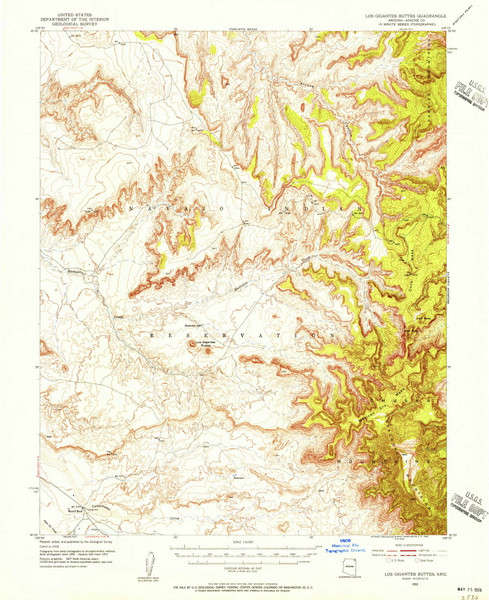 Los Gigantes Buttes, Arizona 1953 (1956) USGS Old Topo Map Reprint 15x15 AZ Quad 314768