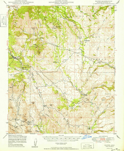 Mayer, Arizona 1949 (1949) USGS Old Topo Map Reprint 15x15 AZ Quad 314789