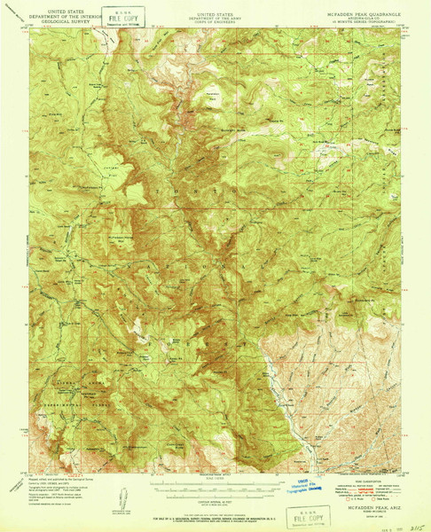McFadden Peak, Arizona 1950 (1950) USGS Old Topo Map Reprint 15x15 AZ Quad 314793