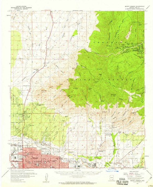 Mount Lemmon, Arizona 1957 (1959) USGS Old Topo Map Reprint 15x15 AZ Quad 314818