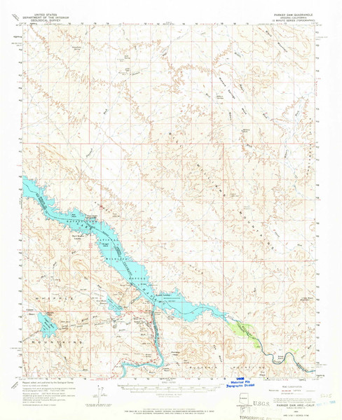 Parker Dam, Arizona 1959 (1966) USGS Old Topo Map Reprint 15x15 AZ Quad 314877
