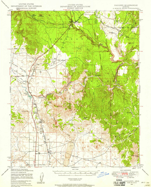 Paulden, Arizona 1947 (1958) USGS Old Topo Map Reprint 15x15 AZ Quad 314883 Paulden, Arizona 1947 (1958) USGS Old Topo Map Reprint 15x15 AZ Quad 314883