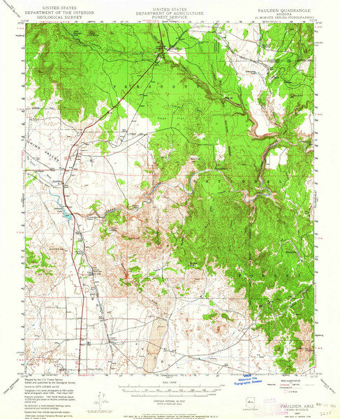 Paulden, Arizona 1947 (1964) USGS Old Topo Map Reprint 15x15 AZ Quad 314882 Paulden, Arizona 1947 (1964) USGS Old Topo Map Reprint 15x15 AZ Quad 314882