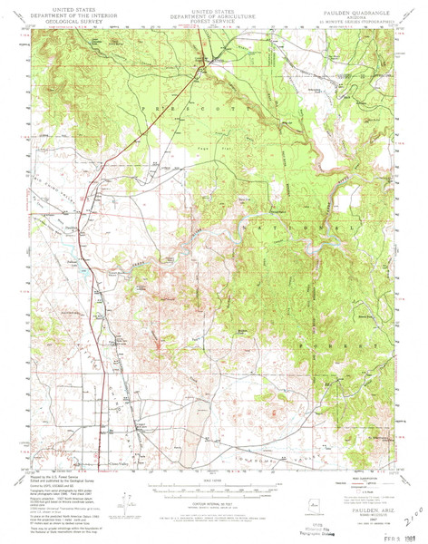 Paulden, Arizona 1947 (1980) USGS Old Topo Map Reprint 15x15 AZ Quad 314881 Paulden, Arizona 1947 (1980) USGS Old Topo Map Reprint 15x15 AZ Quad 314881