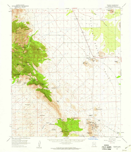 Pearce, Arizona 1958 (1959) USGS Old Topo Map Reprint 15x15 AZ Quad 314890 Pearce, Arizona 1958 (1959) USGS Old Topo Map Reprint 15x15 AZ Quad 314890