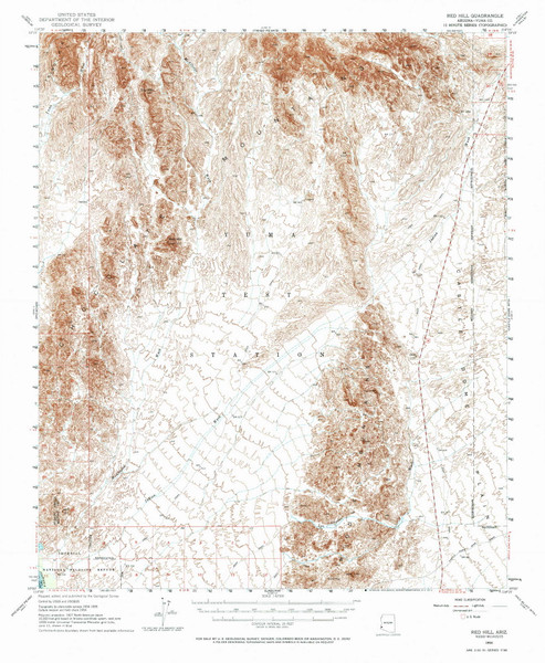 Red Hill, Arizona 1954 (1973) USGS Old Topo Map Reprint 15x15 AZ Quad 314954