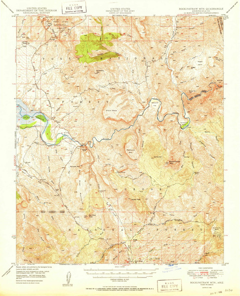 Rockinstraw Mountain, Arizona 1950 (1950) USGS Old Topo Map Reprint 15x15 AZ Quad 314971