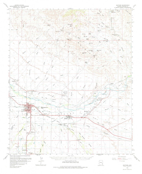 Safford, Arizona 1960 (1980) USGS Old Topo Map Reprint 15x15 AZ Quad 314987